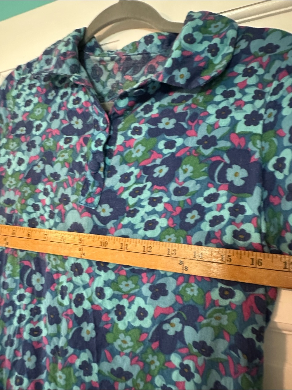 Vintage Floral Polo Dress in Blue and Teal - Picture 2 of 4